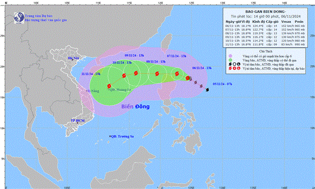 Tin bão gần biển Đông (Cơn bãoYINXING ) - (Tin phát lúc 14h00 ngày 06/11/2024)