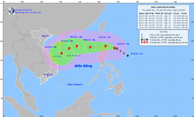 Tin bão gần biển Đông (Cơn bãoYINXING ) - (Tin phát lúc 20h00 ngày 06/11/2024)