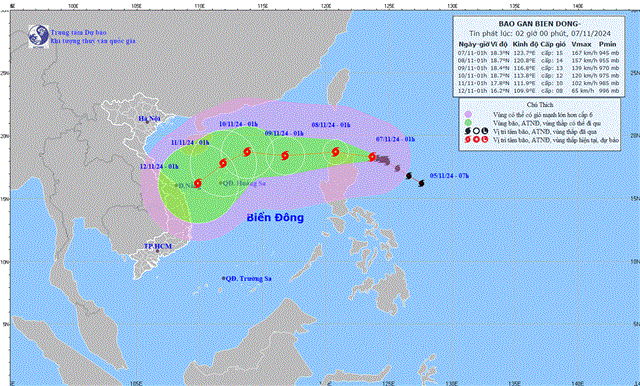 Tin bão gần biển Đông (Cơn bãoYINXING ) - (Tin phát lúc 02h00 ngày 07/11/2024)