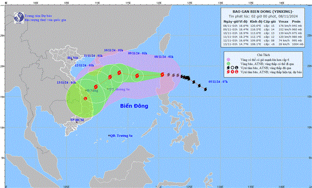 Tin bão gần biển Đông - Cơn bãoYINXING (Tin phát lúc 02h00 ngày 08/11/2024)