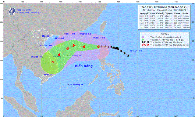 Tin bão trên biển Đông - Cơn bão số 07 (Tin phát lúc 05h00 ngày 08/11/2024)