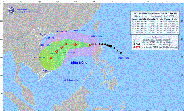 Tin bão trên biển Đông - Cơn bão số 07 (Tin phát lúc 11h00 ngày 08/11/2024)