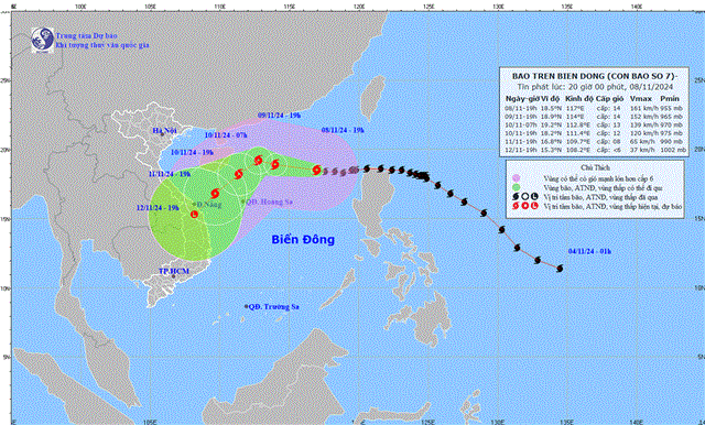 Tin bão trên biển Đông - Cơn bão số 07 (Tin phát lúc 20h00 ngày 08/11/2024)