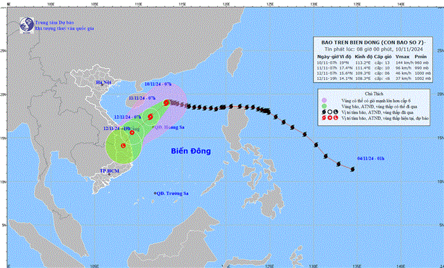 Tin bão trên biển Đông - Cơn bão số 07 (Tin phát lúc 08h00 ngày 10/11/2024)