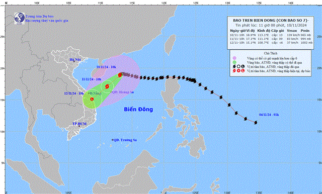 Tin bão trên biển Đông - Cơn bão số 07 (Tin phát lúc 11h00 ngày 10/11/2024)