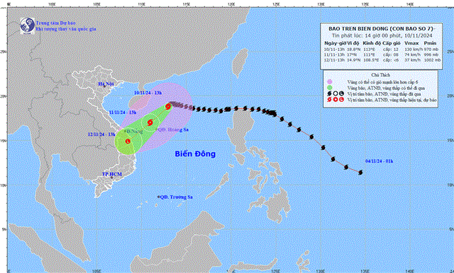 Tin bão trên biển Đông - Cơn bão số 07 (Tin phát lúc 14h00 ngày 10/11/2024)