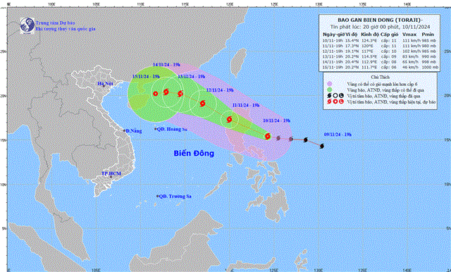 Tin bão gần biển Đông - Cơn bão TORAJI  (Tin phát lúc 20h00 ngày 10/11/2024)