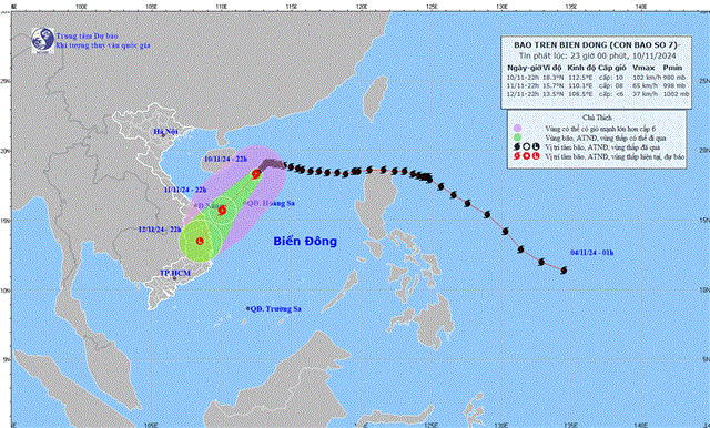 Tin bão trên biển Đông - Cơn bão số 07 (Tin phát lúc 23h00 ngày 10/11/2024) 