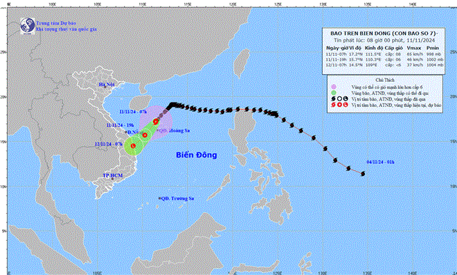 Tin bão trên biển Đông - Cơn bão số 07 (Tin phát lúc 08h00 ngày 11/11/2024)