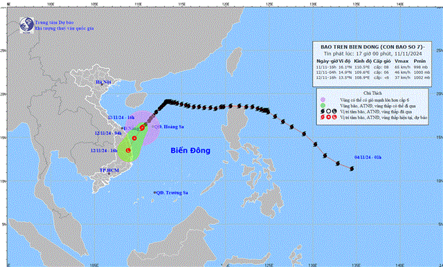 Tin bão trên biển Đông - Cơn bão số 07 (Tin phát lúc 17h00 ngày 11/11/2024)