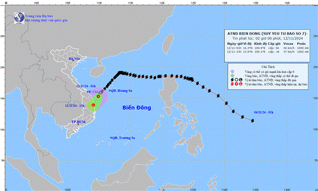 Tin áp thấp nhiệt đới trên biển Đông - Suy yếu từ cơn bão số 07 (Tin phát lúc 02h00 ngày 12/11/2024)