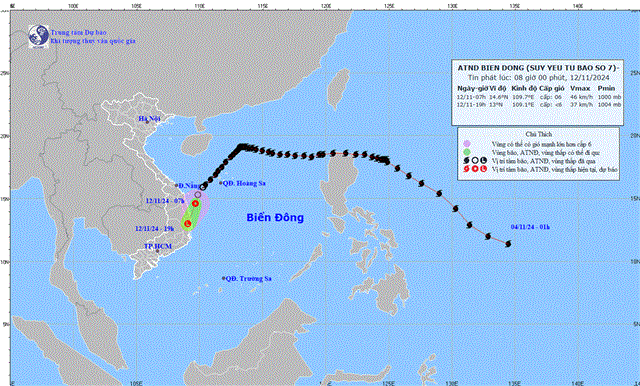 Tin áp thấp nhiệt đới trên biển Đông - Suy yếu từ cơn bão số 07 (Tin phát lúc 08h00 ngày 12/11/2024)