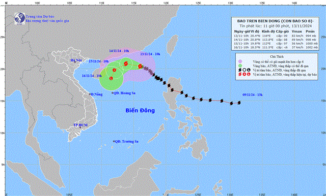 Dự báo thời tiết biển từ 13 giờ 13/11 đến 13 giờ ngày 14/11 năm 2024