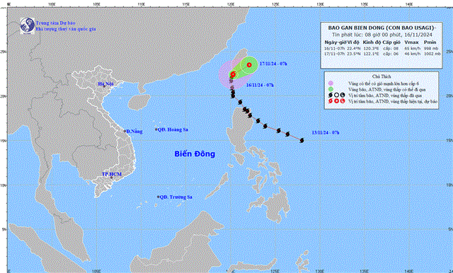 Tin bão gần biển Đông (Cơn bão USAGI - Tin phát lúc 08h00 ngày 16/11/2024)