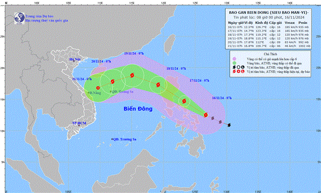 Tin bão gần biển Đông (Siêu bão MAN-YI - Tin phát lúc 08h00 ngày 16/11/2024)