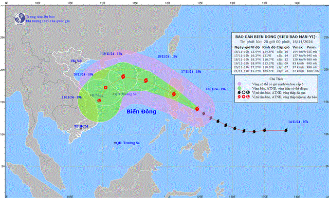 Tin bão gần biển Đông - Siêu bão MAN-YI (Tin phát lúc 20h00 ngày 16/11/2024)