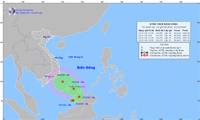 Dự báo thời tiết biển đêm 21/12/2024 ngày 22/12/2024