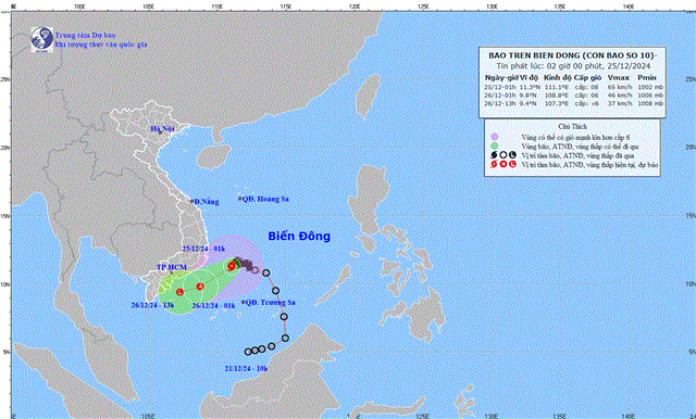 Tin bão trên biển Đông - Cơn bão số 10 (Tin phát lúc 02h00 ngày 25/12/2024)