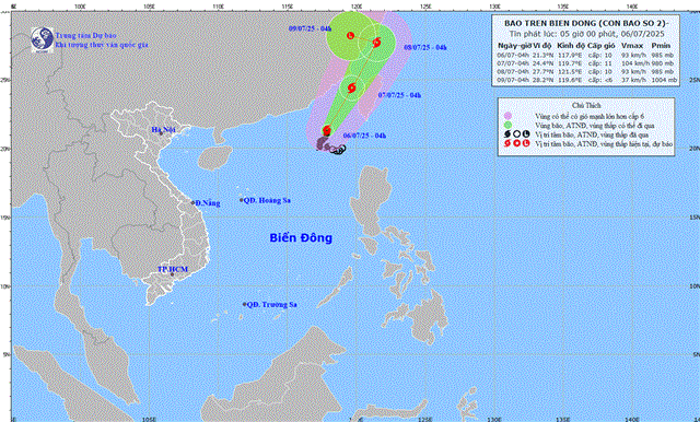 Tin bão trên biển Đông (Cơn bão số 2 - Tin phát lúc 02h00 ngày 06/07/2025)