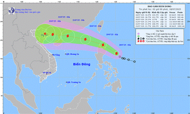 Tin bão gần biển Đông (Cơn bão WIPHA - Tin phát lúc 02h00 ngày 18/07/2025)