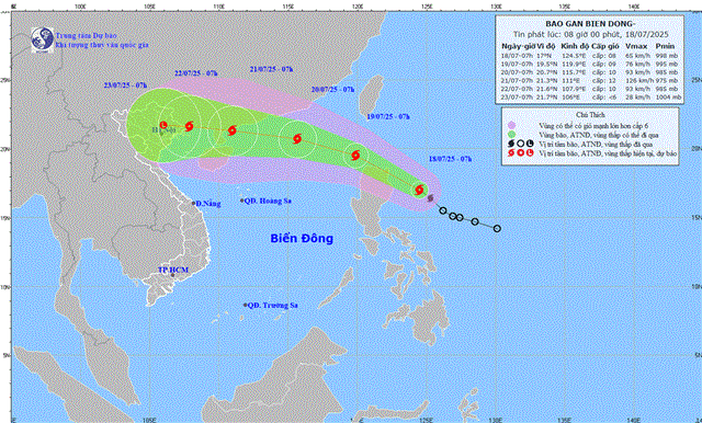 Tin bão gần biển Đông (Cơn bão WIPHA - Tin phát lúc 08h00 ngày 18/07/2025)