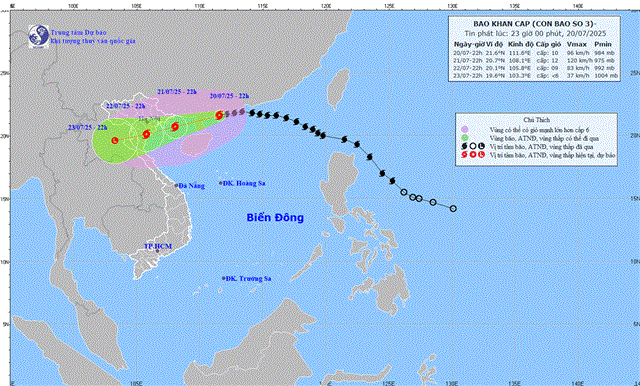 Tin bão khẩn cấp (Cơn bão số 3 - Tin phát lúc 23h00 ngày 20/07/2025)