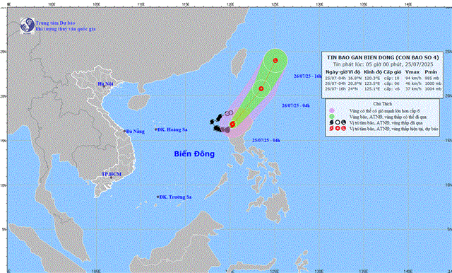 Tin bão trên biển đông (Cơn bão số 4 - Tin phát lúc 05h00 ngày 25/07/2025)