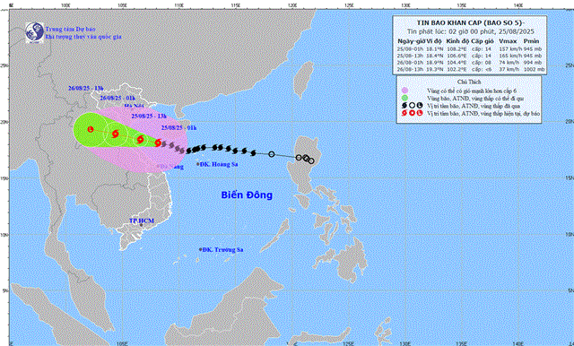 Tin bão khẩn cấp (Cơn bão số 5 - Tin phát lúc 02h00 ngày 25/07/2025)