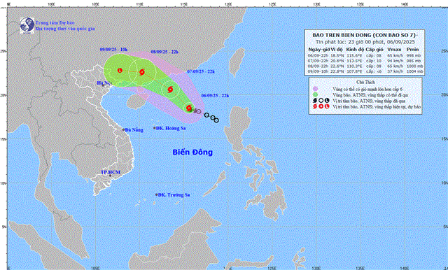 Tin bão trên biển đông - Cơn bão số 07 (Tin phát lúc 23h00 ngày 06/09/2025)