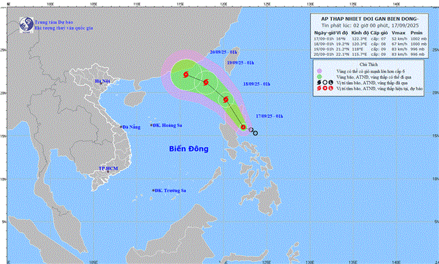 Dự báo thời tiết biển ngày và đêm 17/09/2025