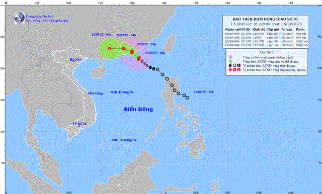 Dự báo thời tiết biển ngày và đêm 19/09/2025