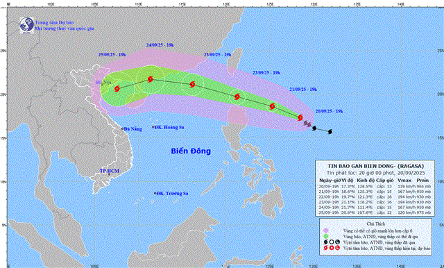Tin bão gần biển Đông (Cơn bão RAGASA  - Tin phát lúc 20h00 ngày 20/09/2025)