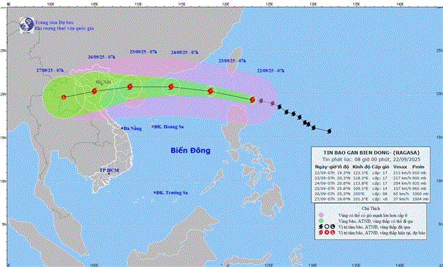 Tin bão gần biển Đông ( Siêu bão RAGASA - Tin phát lúc 08h00 ngày 22/09/2025)
