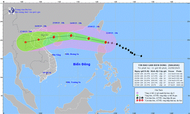 Tin bão gần biển Đông ( Siêu bão RAGASA - Tin phát lúc 11h00 ngày 22/09/2025)
