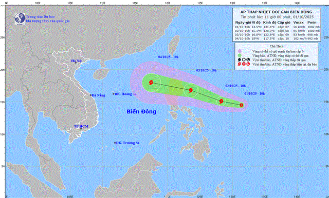 Tin áp thấp nhiệt đới gần biển Đông (Tin phát lúc 11h00 ngày 01/10/2025)