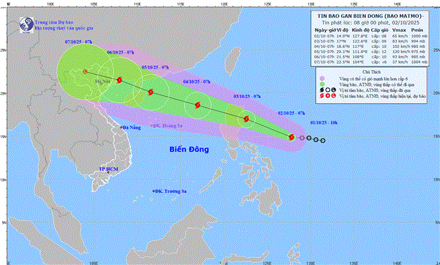 Tin bão gần biển Đông ( Cơn bão MATMO - Tin phát lúc 08h00 ngày 02/10/2025)