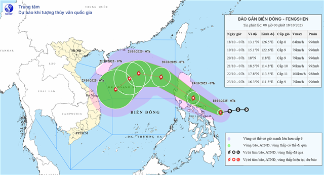 Tin bão gần biển Đông ( Cơn bão FENGSHEN - Tin phát lúc 08h00 ngày 18/10/2025)