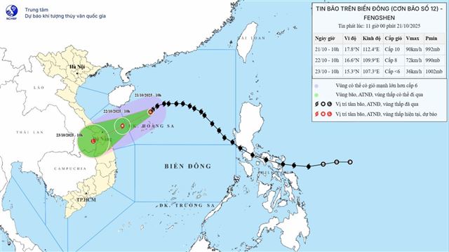 Tin bão trên biển Đông (Cơn bão số 12 - Tin phát lúc 11h00 ngày 21/10/2025)