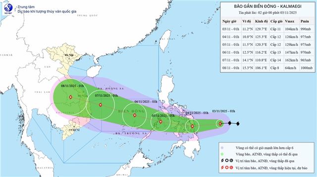 Tin bão gần biển Đông ( Cơn bão KALMAEGI - Tin phát lúc 02h00 ngày 03/11/2025)
