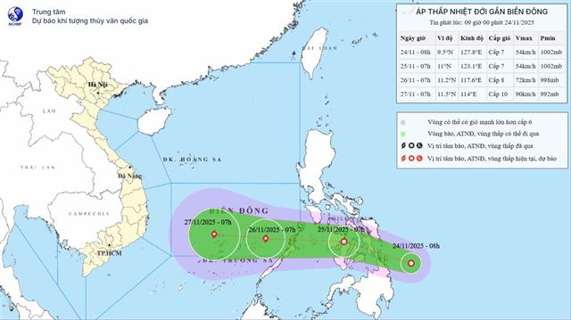 Tin áp thấp nhiệt đới gần biển Đông (Tin phát lúc 09h00 ngày 24/11/2025)