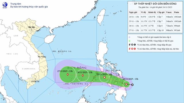 Tin áp thấp nhiệt đới gần biển Đông (Tin phát lúc 14h00 ngày 24/11/2025)
