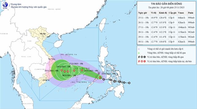 Tin bão gần biển Đông (Tin phát lúc 20h00 ngày 25/11/2025)
