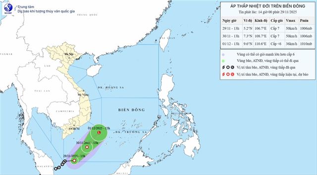 Tin bão trên biển Đông ( Cơn bão số 15 - Tin phát lúc 14h00 ngày 29/11/2025)