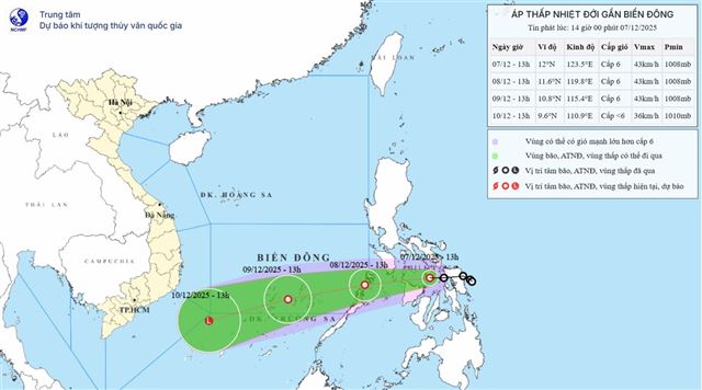 Tin áp thấp nhiệt đới gần biển Đông (Tin phát lúc 14h00 ngày 07/12/2025)