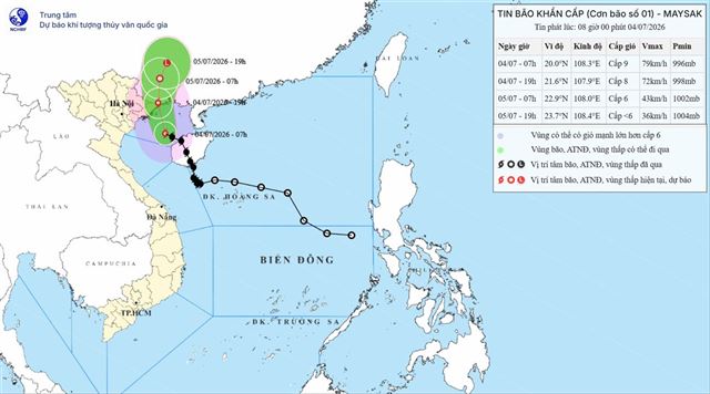 Tin bão khẩn cấp (Cơn bão số 01) (Tin phát lúc 08h00 ngày 04/07/2026)