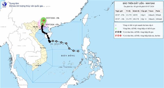 Tin bão trên đất liền (Cơn bão số 01) (Tin phát lúc 08h00 ngày 05/07/2026)