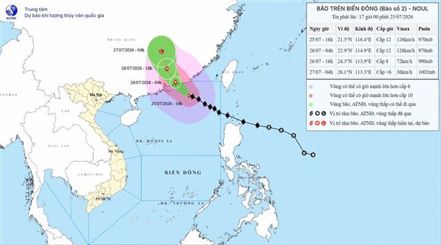 Tin bão trên biển đông ( Cơn bão số 2 ) - (Tin phát lúc 17h00 ngày 25/07/2026) 