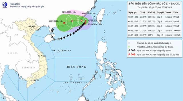 Tin bão trên biển Đông - (Cơn bão số 5) (Tin phát lúc 17h00 ngày 02/09/2026)