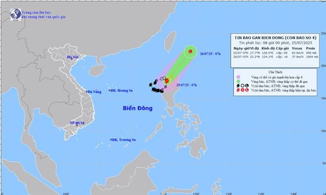 Dự báo thời tiết biển từ 13 giờ ngày 25/07 đến 13 giờ ngày 26/07 năm 2025