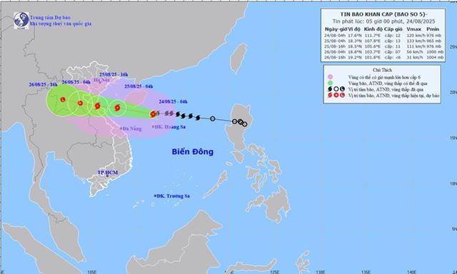 Dự báo thời tiết biển ngày và đêm 24/08/2025
